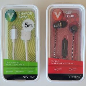 Vivitar Stereo Earphones With Mic & 5' Micro Cable